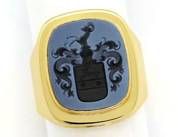 Foto 1 - Siegelring Gold und Lagenstein aufwändige Wappen Gravur, S1541