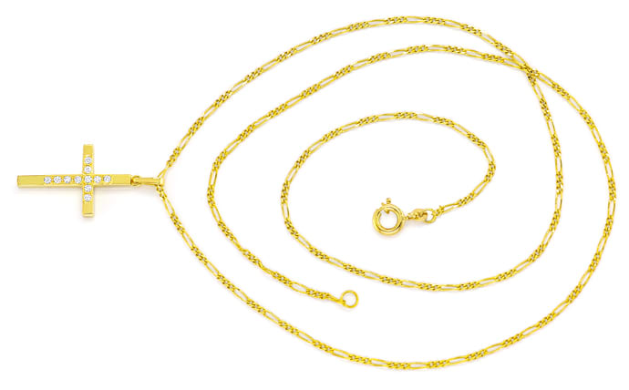 Foto 1 - Kreuzanhänger mit Brillanten an Gelbgoldkette, S2606