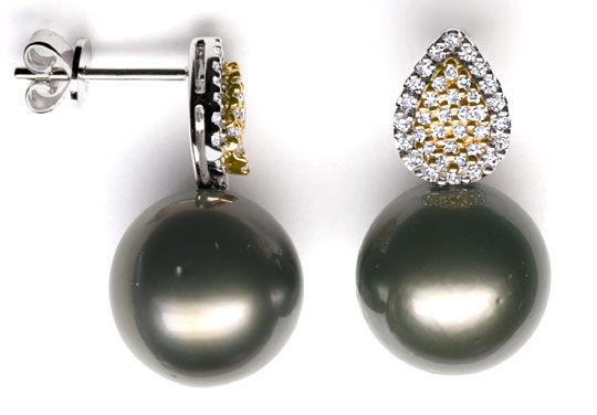 Foto 1 - Tahiti Perl Ohrringe 12,2mm Perlen, 74 Diamanten, S4397